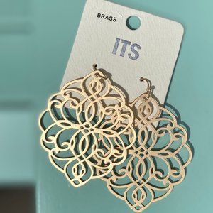 NEW -  Brass big lacy filigree earrings